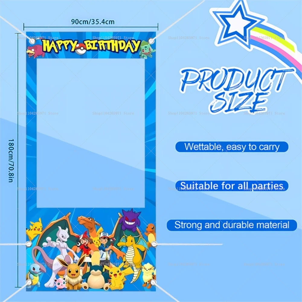 cadre photo vinyle pokémon pikachu happy birthday clips bleu blanc anniversaire décoration festive
