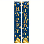 bannières fête anniversaire bleu marine doré lettres joyeux birthday confettis ballons étoiles gâteau doré