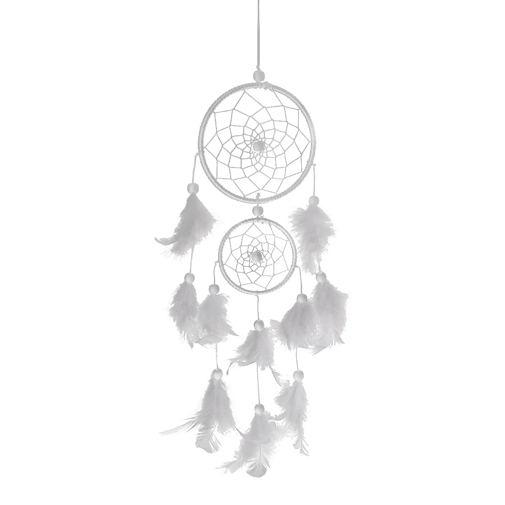 attrape rêves blanc tissé main boho chic plumes décorative murale