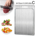 planche découper acier inoxydable texture brossée poignées moderne cuisine qualité alimentaire double face 28cm