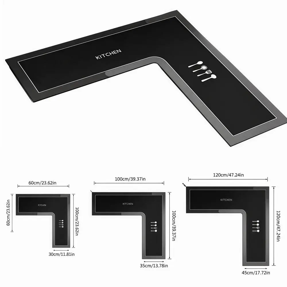tapis cuisine marbre noir veines blanches moderne antidérapant lavable polyester noir blanc