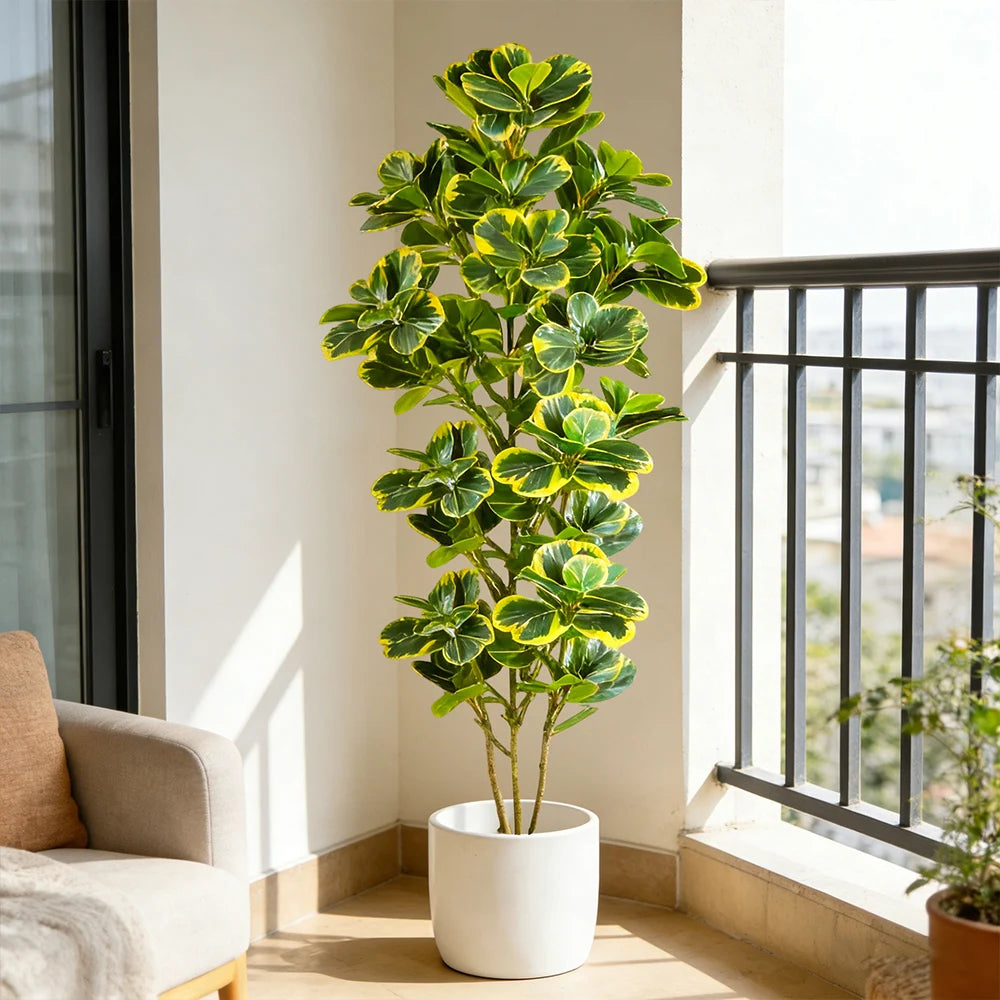 décoration intérieure plante artificielle arbre vert feuilles jaunes modernes pot