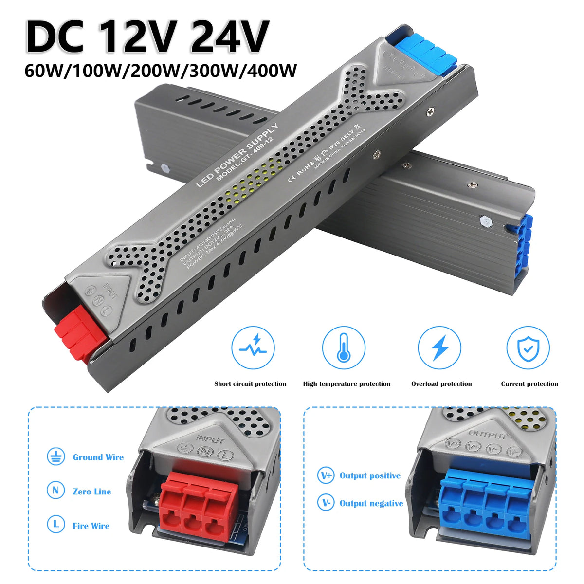 alimentation led 12v 24v 60w 100w 200w 300w 400w transformateur muet