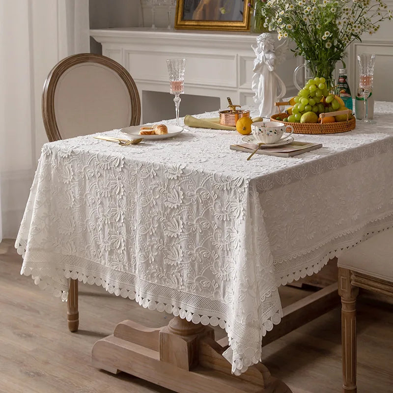 nappe blanche broderie florale classique réutilisable coton mariage fêtes halloween noël Thanksgiving