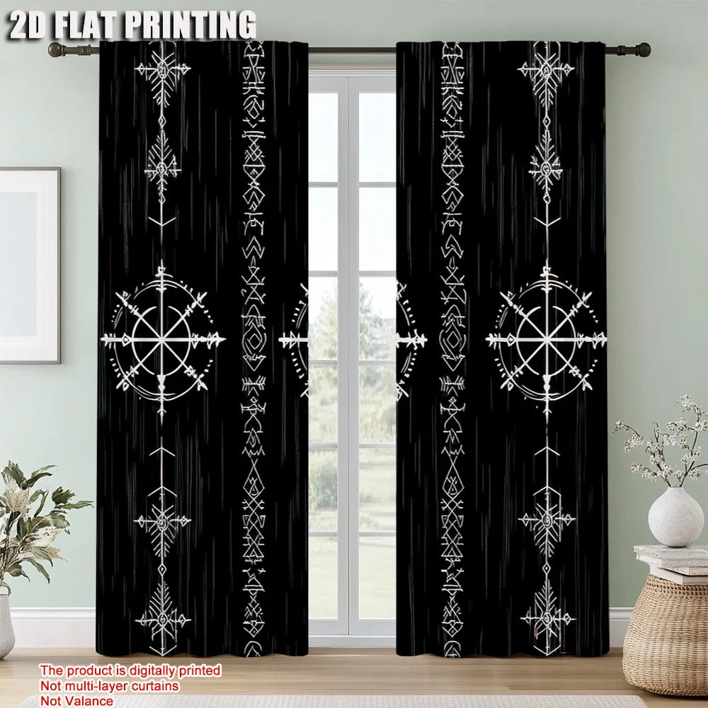 rideaux moderne viking motifs géométriques blancs opaques 100 polyester pièces