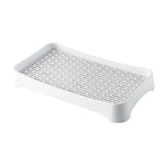 plateau rangement blanc moderne grille perforations tasse thé théière fruits tapis sol écologique