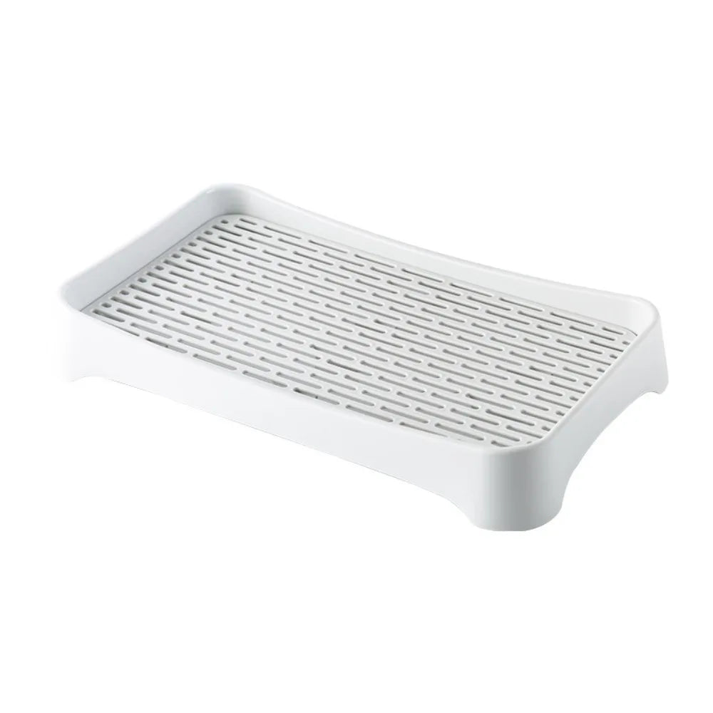 plateau rangement blanc moderne grille perforations tasse thé théière fruits tapis sol écologique