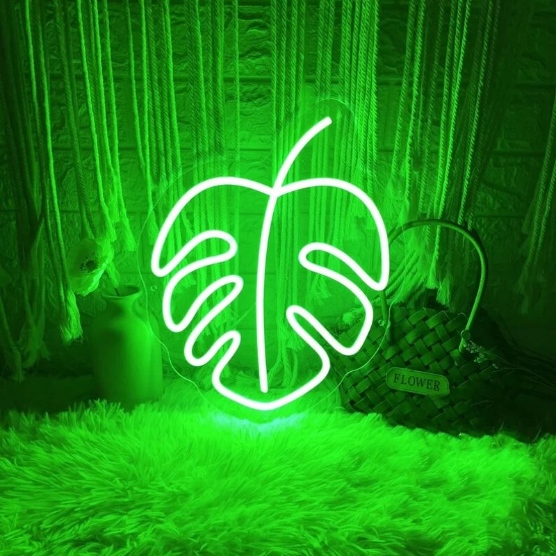 lampe néon feuille tropicale verte rouge bleu blanc stylée moderne opacité chambre salon
