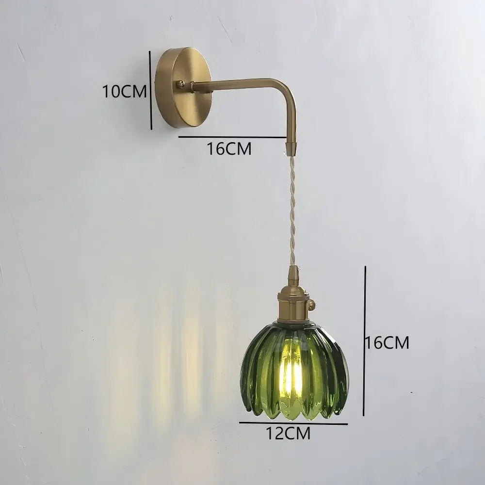 lampe murale moderne verre floral or vert translucide vintage fixée mur led contemporain