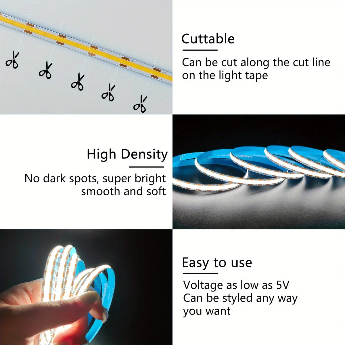 ruban led flexible blanc bleu adhésif interrupteur tactile câble usb dimmable moderne chambre cuisine