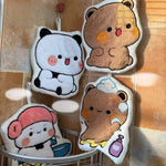 serviettes suspendues kawaii pandas ours pelucheuses brodées toilette enfantine blanc marron rose