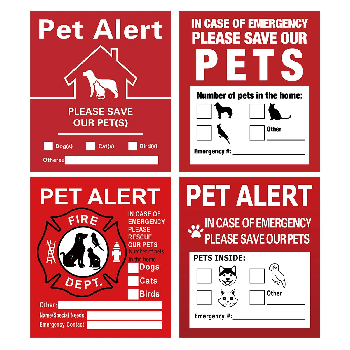 autocollants urgence animaux compagnie chiens chats oiseaux pompe incendie numéro d'urgence graphique informatif stickers