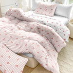 housse couette carreaux nœuds rose blanc moderne literie polyester douce 135x200cm 150x200cm 160x220cm