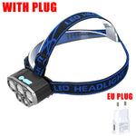 lampe frontale led rechargeable usb pêche chasse camping étanche modes luminosité bandes ajustables interrupteur