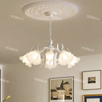 lampe suspendue fleur blanche classique romantique translucide chaines ampoules