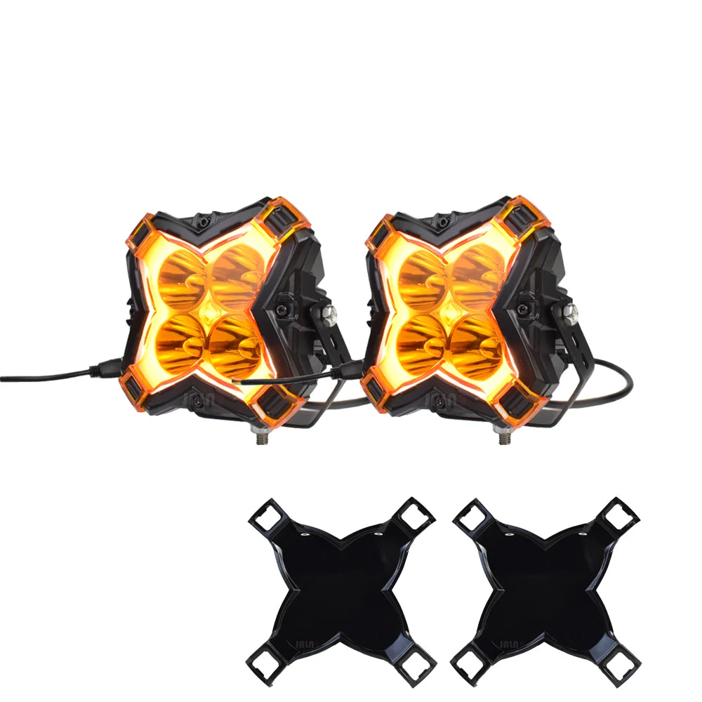 projecteur led noir orange quadrillé moderne robuste ip67 50w 6500k fixations adaptateurs tamaño