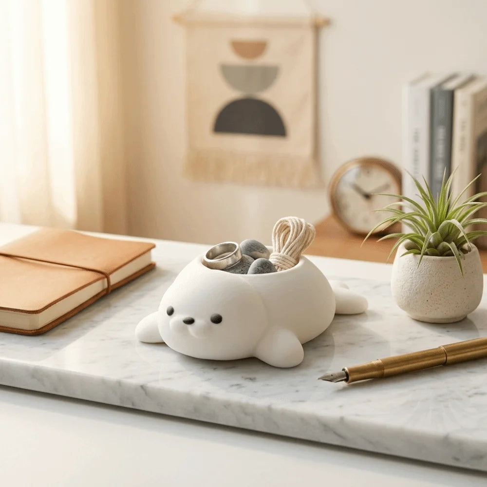 porte bijoux blanc pot phoque décoration intérieure bac plantes vertes animalier minimaliste