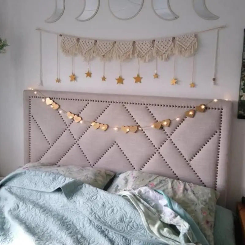 guirlande macramé boho chic beige clair motifs géométriques franges