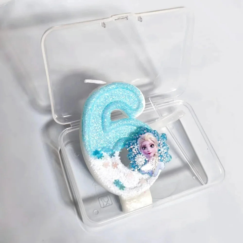 bougies anniversaire forme chiffres frozen elsa glitter bleu blanc decorative thème