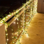 guirlande lumineuse solaire 100 led feuilles vertes lierre moderne clips autoinstallation jardin decoration