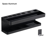 étagère mural moderne aluminium noir clips cheveux organisation salle bain cheveux brosse parfum