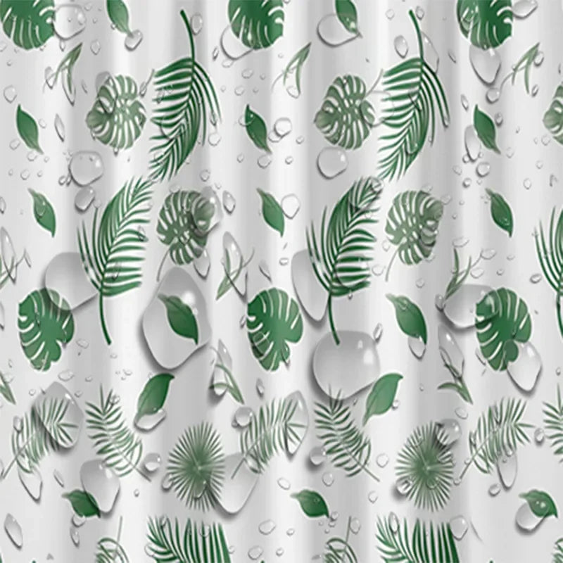 rideau douche moderne feuilles tropicales blanc vert opacité crochet douche toilettes imperméable séchage rapide