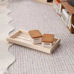 plateau rangement blanc boîtes carrées couvercle marron minimaliste moderne lisse strié opaque