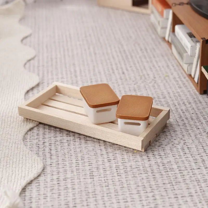 plateau rangement blanc boîtes carrées couvercle marron minimaliste moderne lisse strié opaque