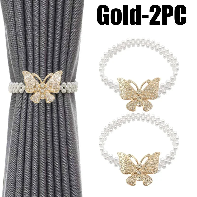 boucle rideau gris rose bleu doré papillon strassé blanches élégante décorative clip fixe