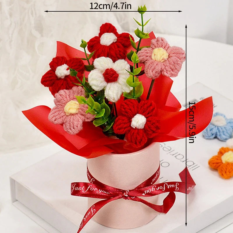 Bouquet fleurs artificielles crochetées orange bleu rose violet blanc moderne