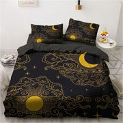 Parure de lit noire 3D avec design doré - Housse de couette et taie d'oreiller en microfibre