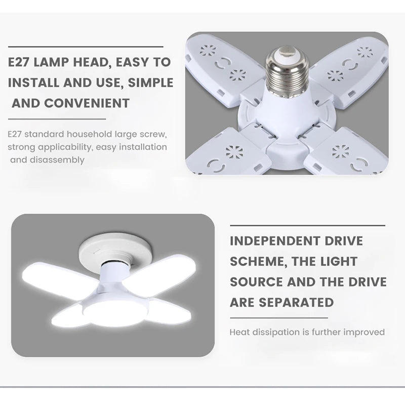 lampe pliable blanc fixation moderne minimaliste e27 led 6500k chambre entrepôt garage