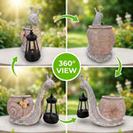 cache pot escargot résine lanterne led décoration jardin gris clair vert orange details texturés