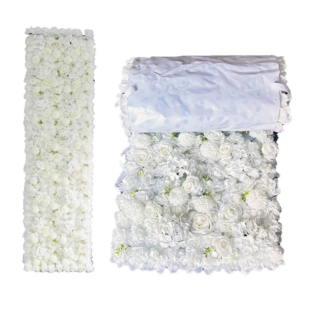 décoration événementielle panneau floral soie blanc rose clair moderne exposition extérieure