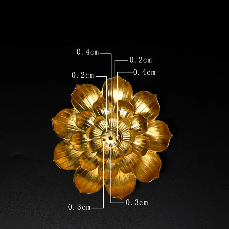 supports encens forme lotus or bronze floral texturé zen oriental décoration aromathérapie maison salon