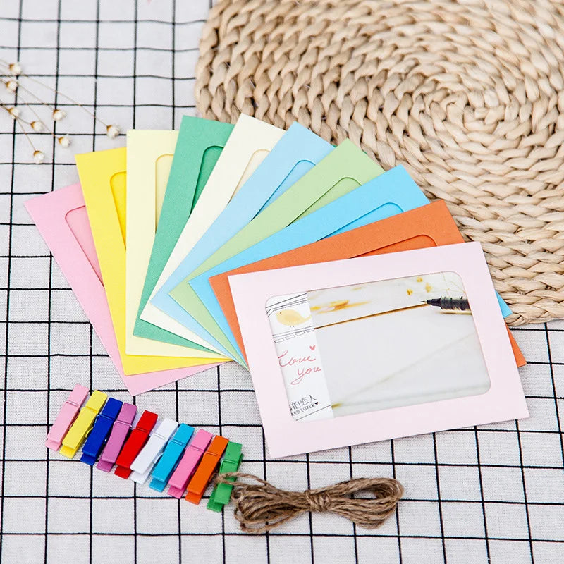 cadres photo colorés cartonnés 10 pièces décoratifs scrapbooking souvenirs pince linge cordelette lumineuse