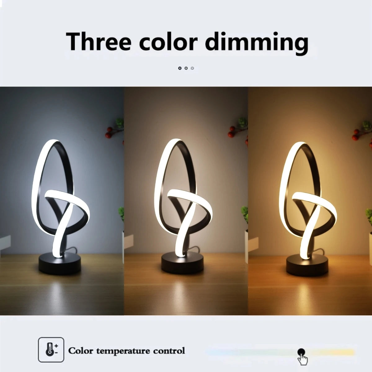 lampe led noir blanc double hélice contemporaine base plate adjustable lumière USB rechargeable flux