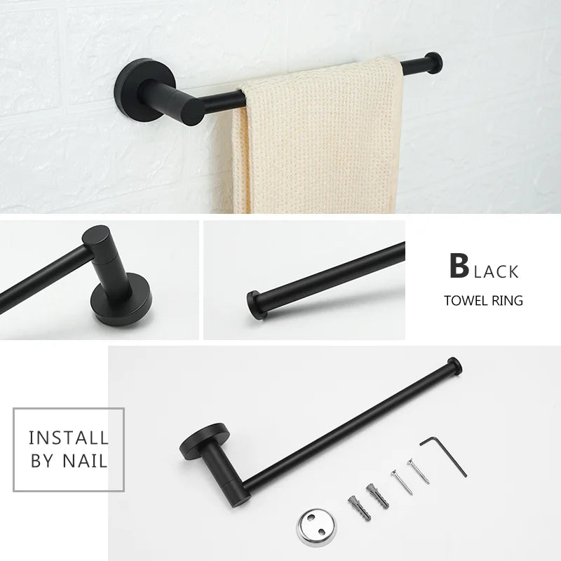 accessoires salle bain porte serviettes noir mat moderne barre serviettes porte savon hygiénique crochets