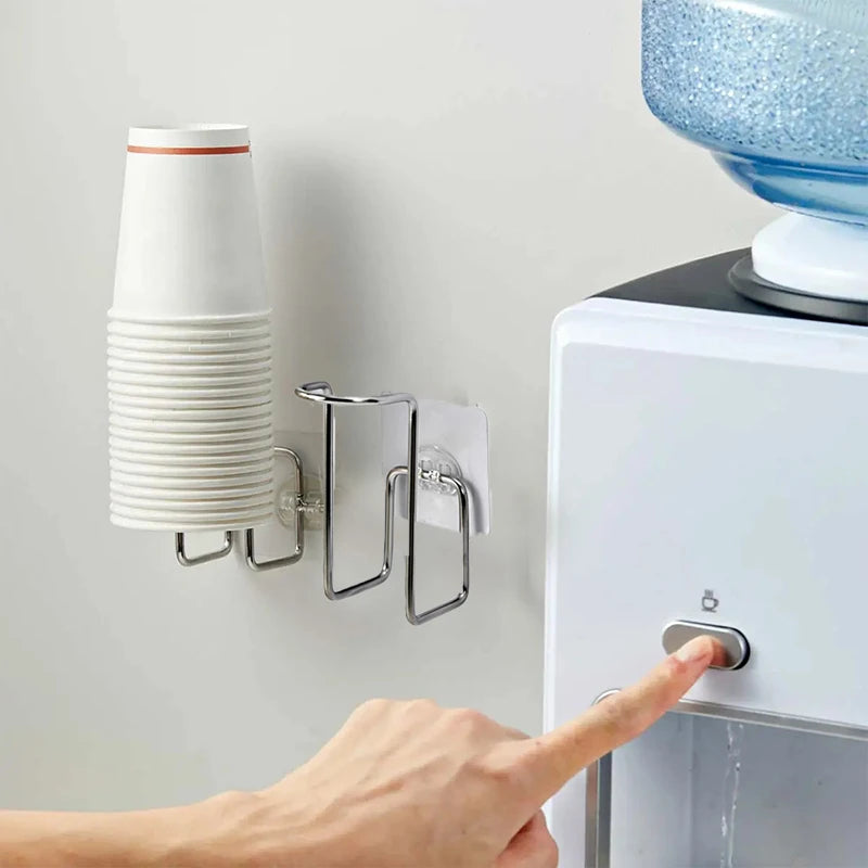 porte gobelets mural argenté support cuisine rangement moderne adhésif vaisselle réutilisable minimaliste multifonctionnels