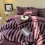 drap housse rayé violet oreillers lit 1.5m 1.8m quatre pièces microfibre