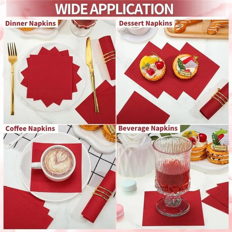 serviettes cocktail rouge uni grandes fêtes 120 pièces 10x10 pouces modernes party napkins