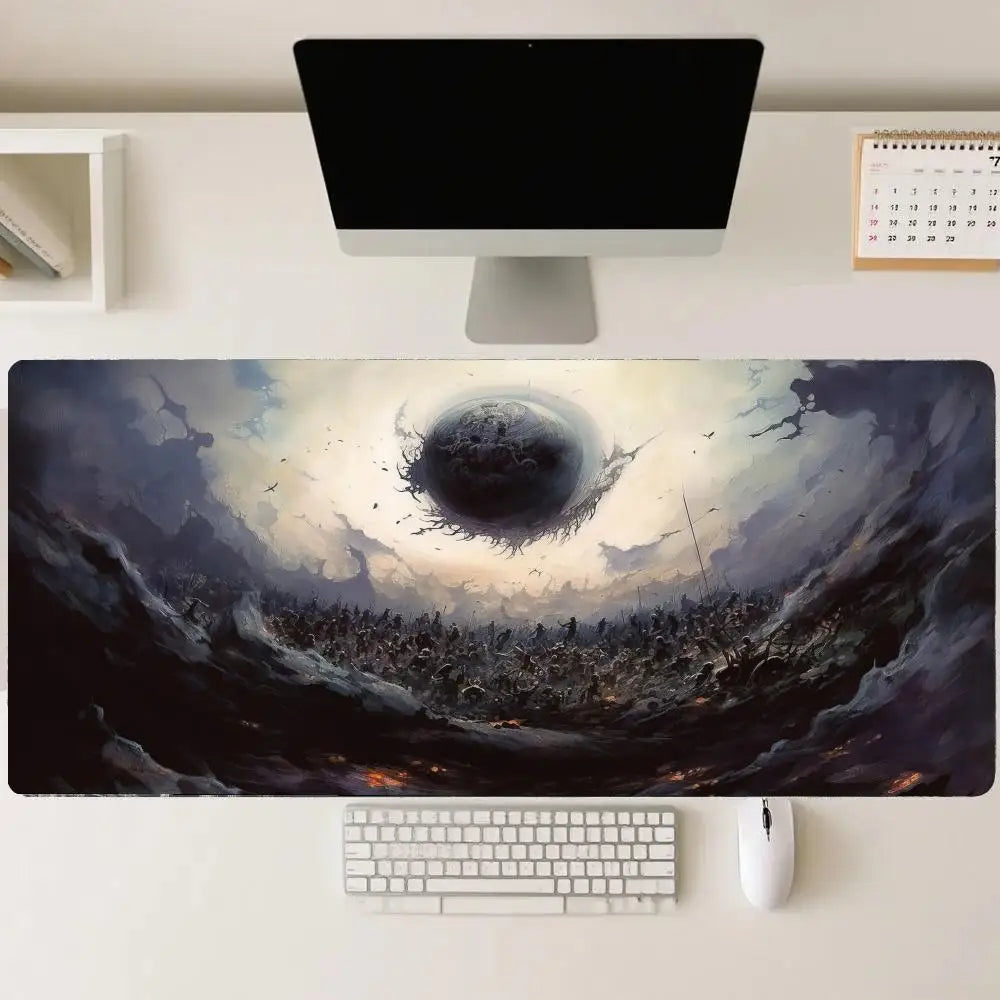 tapis souris noir illustration artistique nuages oiseaux paysage contemporain souris clavier ordinateur