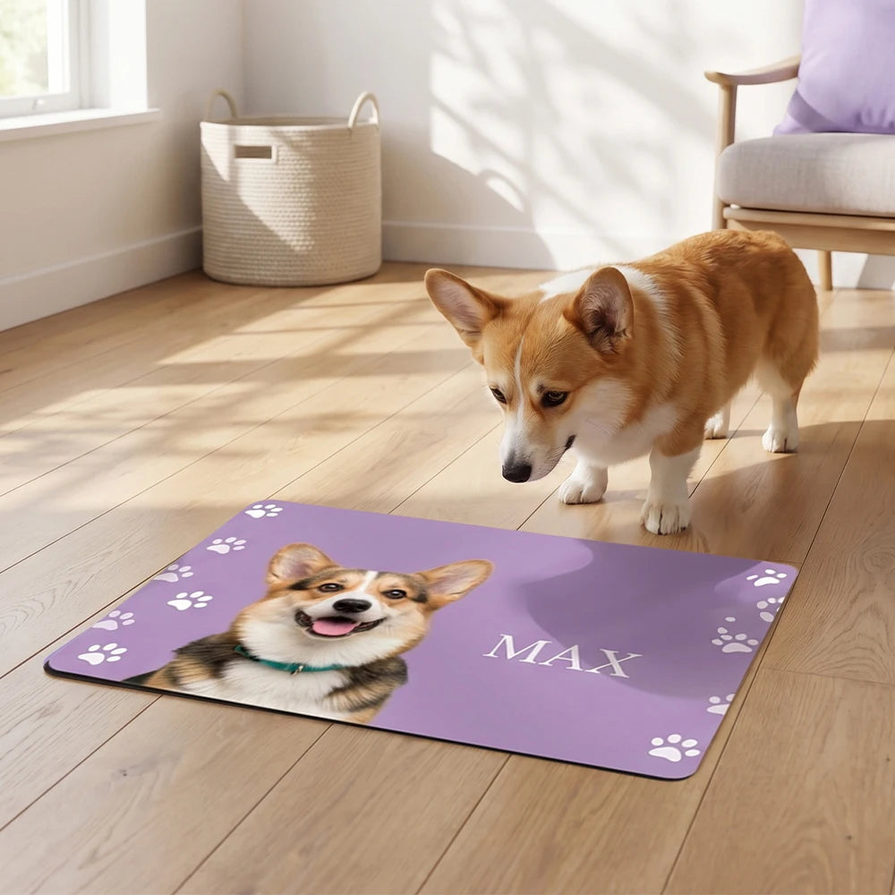 tapis personnalisé chien photo motifs pattes gris violet moderne antidérapant imperméable adhésif 60x40cm