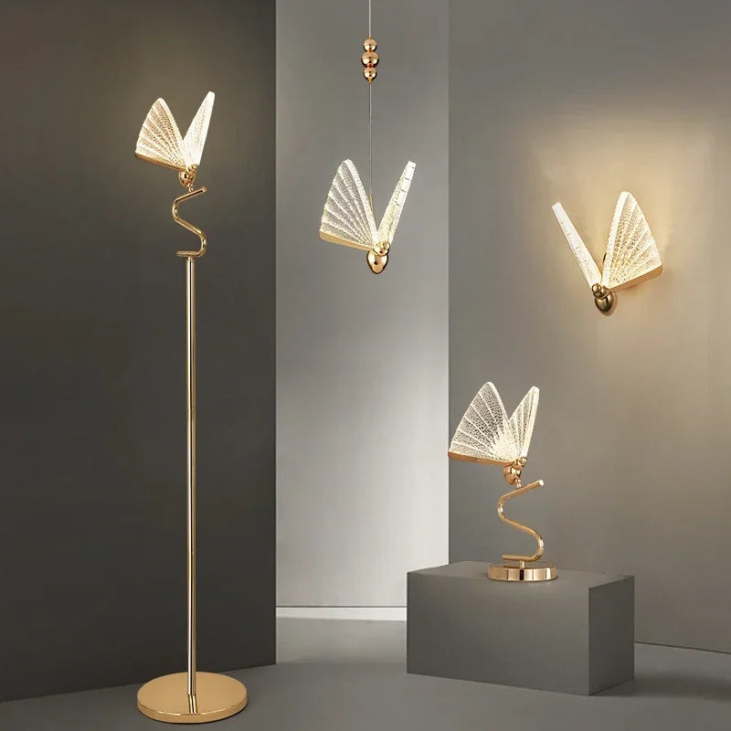 lampe sol moderne or transparent motifs géométriques élégante décoration chambre coucher lumière aluminium