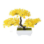 décoration intérieure bonsaï artificiel rouge rose jaune vert feuilles fines tronc noir base carrée