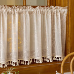 rideau vert clair motif feuilles classique romantique franges translucide chambre cuisine salon