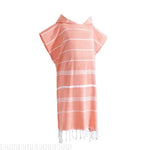 Poncho rayé bleu clair rose pâle gris poncho plage coton polyester poche franges