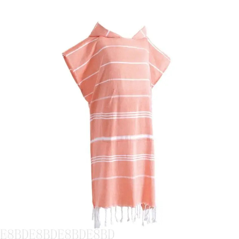 Poncho rayé bleu clair rose pâle gris poncho plage coton polyester poche franges