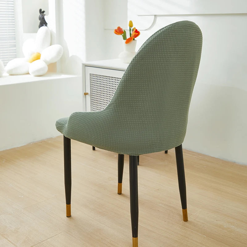 chaise moderne vert olive tissu carreaux pieds noirs boutons dorés amovible lavable polyester élasthanne
