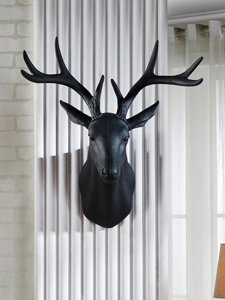 décoration murale tête cerf noir blanche texture résinée moderne fixations